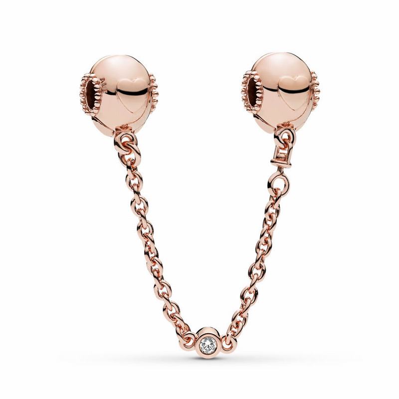 Pandora Rose™ Embossed Hearts Safety Chain Ireland - Pandora Rose/Silicone/Cubic Zirconia - 658294NO